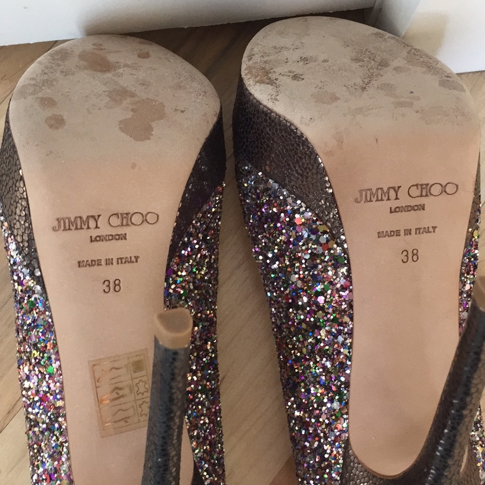 Jimmy Choo glitter,platform peep toe pumps.Classic - Picture 5 of 8